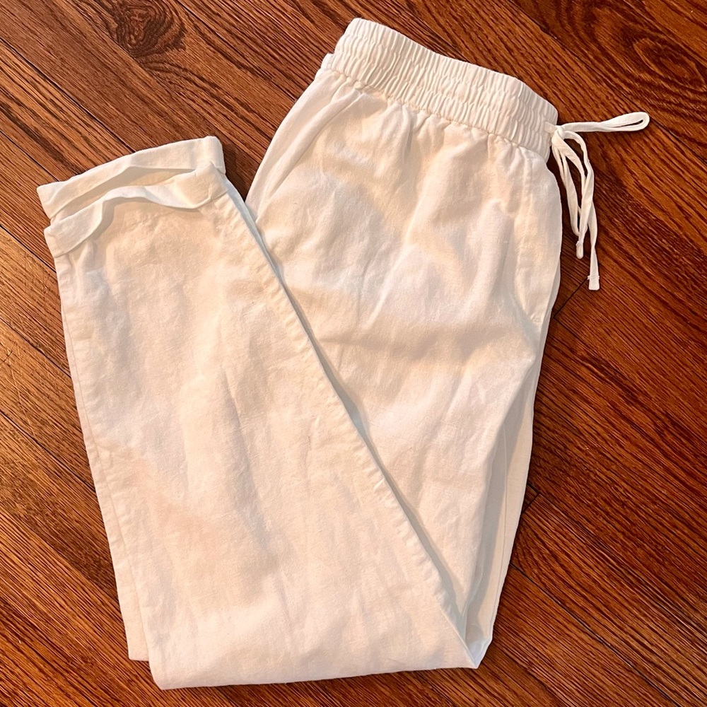 J. Crew Linen Drawstring Pants White